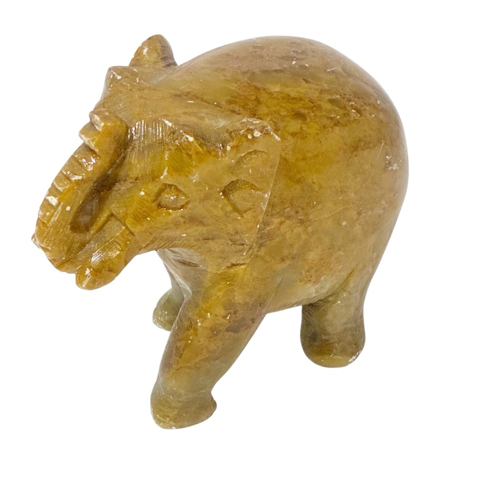 Marble Elephant Figurine 4” Hand Carved Detailed Trunk Up Made In India